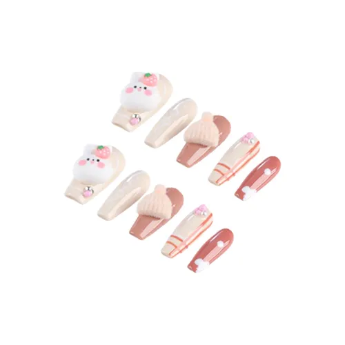 Song Biography Мягкий Girlish Winter Brightening Bunny Plaid HAND DRAWN False Nail Средний LADDER 25mm