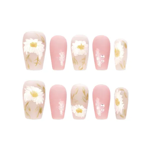 Song Biography Ручная работа Маргаритка Розовый Мягкий матовый Фальшивый ногтик Короткий ЛАДДЕР 20 мм