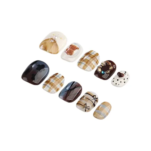 Song Biography Мультяшный Ручной Рисунок Медведь Клетка Хаки Мягкий Бабочка False Nail Короткий Лестница 15 мм