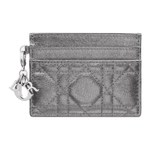 DIOR Lady Dior Плетеный узор Телячья кожа Картхолдер Women's Silver