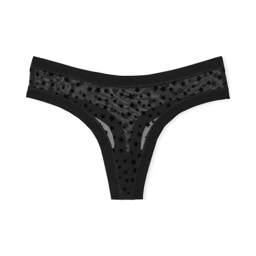 Victoria's Secret Розовый No Show Стринг Panty Чисто Черный Женские трусы 1 упаковка Черный