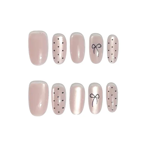 Song Biography Розовый Гороховый узор Бант Гороховый узор False Nail Короткий LADDER 20 мм