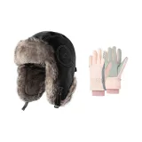 Черные шапки и кепки + розовые перчатки