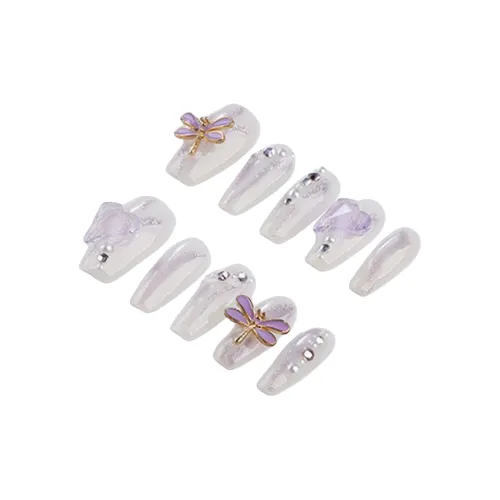 Yun Yue Joe 3D-эффект Стрекозиный Осветляющий Белый Фиолетовый Мечтательный False Nail Средний LADDER 25 мм