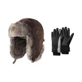 Коричневые шапки и кепки + черные перчатки