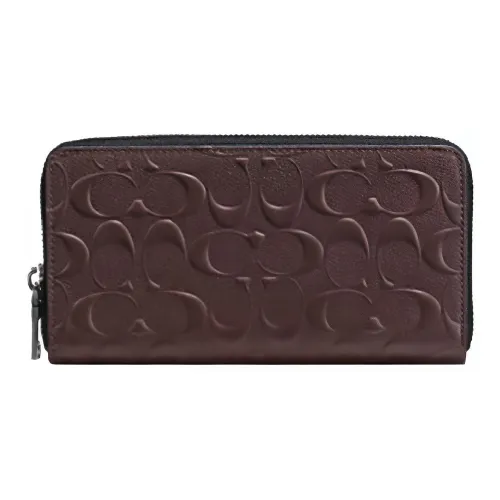 COACH Double Zip Wallet Кожа Кошелек Маленький Мужской Коричневый Красный