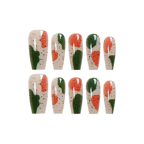 Yun Yue Joe Индивидуальный Цвет Причудливый Граффити Оранжевый Зеленый Цветовой блок False Nail Средний LADDER 25 мм