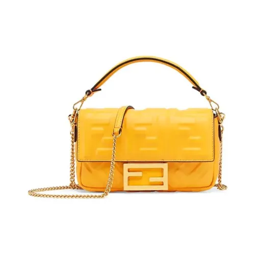 FENDI Baguette Ткань с Овчина Багетная сумка Сумка Сумка через плечо Сумка через плечо Мини Женская Апельсиновая