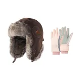 Коричневые шапки и кепки + розовые перчатки