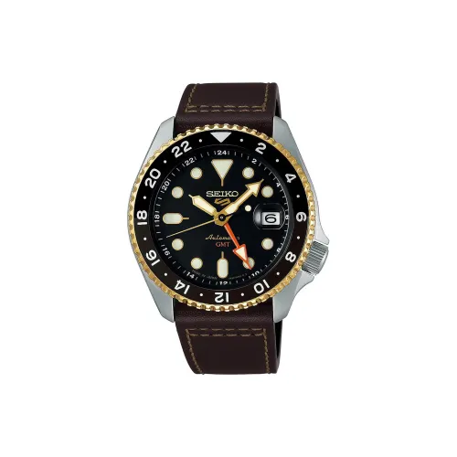 Seiko 5 Sports SKX Collection Автоматический Механический Механизм Коровья Кожа Ремешок Часы 42,5 мм Мужские Часы Черный Циферблат