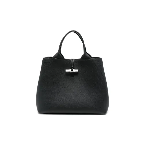 LONGCHAMP Le Roseau Коровья кожа Тоут Сумка Сумка для покупок Сумка Большая Женская Черная