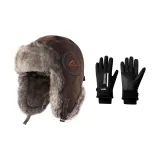 Коричневые шапки и кепки + черные перчатки