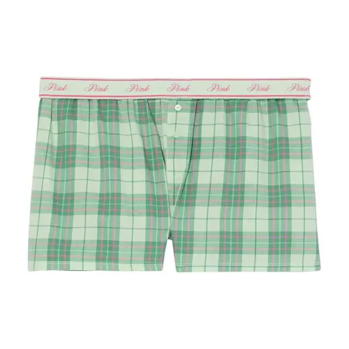 Victoria's Secret Розовый Фланель Boxy Пижамные Штаны Шорты Мятно-зеленый Розовая Клетка Пижамные Штаны Женские Зеленый