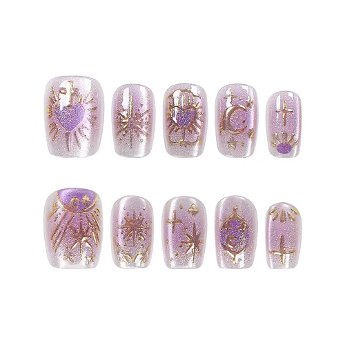 Song Biography Фиолетовый Magic Gilded 3D эффект Осветляющий False Nail Short LADDER 15mm