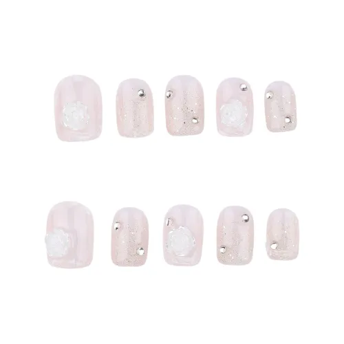 Song Biography PURE Wa Элегантный Камелия Осветляющий 3D-эффект Ручная работа Лак для ногтей False Nail Короткий LADDER 15mm