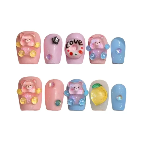 Yun Yue Joe Детский 3D-эффект Candy Color Осветляющий Cute Cartoon Фальшивая ногтевая постройка Короткий LADDER 15 мм