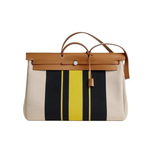 HERMES Herbag Zip Холст с кожей Сумка через плечо Сумка Женская Коричневый Бежевый Черный