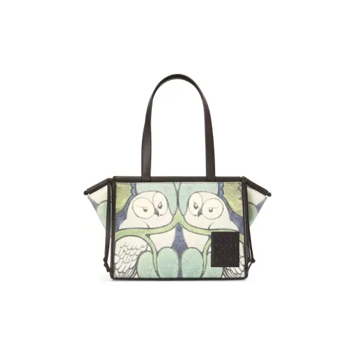 LOEWE Cushion Tote Felt Calfskin Tote Shoulder Bag Small Women's Green