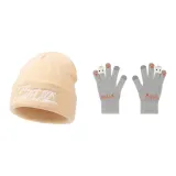 Бежевая кепка + серые перчатки