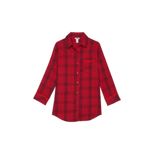 Victoria's Secret Розовый Festive Flanne Elvet Комбинированный Sleepshirt DVP Pajama Топ Женские Яркий Вермильон Клетчатый