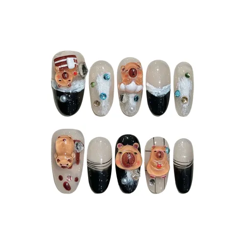 Yun Yue Joe Cartoon Cute Медвежонок Ручной работы с детским украшением Жемчужный False Nail Овал Укороченный 20 мм