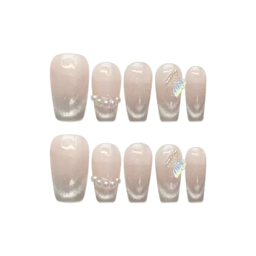 YUNYUEQIAO Мягкий Французский Pearl Smile Кошачий глаз 3D-эффект Butterfly Осветляющий Pure And Ethereal False Nail