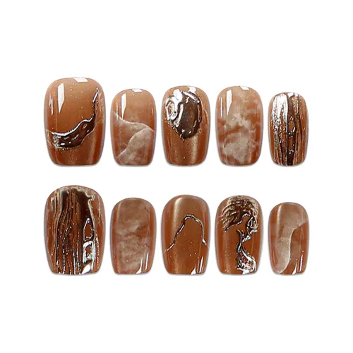 Yun Yue Joe 3D-эффект Позолоченный Модный Стиль Майярд Кофе False Nail Короткий LADDER 15mm