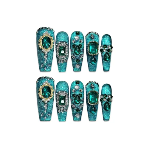 Yun Yue Joe Люкс стиль Изумруд Осветляющий Ручной работы Жадеит с деталями Heavy Metal False Nail Длинный 30MM