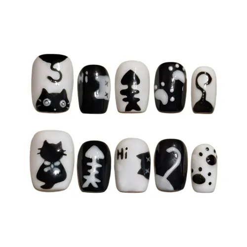 Yun Yue Joe Кошка Рыбка Ручная Рисованная Осветляющая Наращивающая Ногти Милый Кошка Кость Мультяшный Фальшивая Ногть Короткая Лестница 15 мм