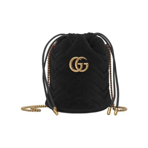 GUCCI GG Marmont Бархат Ведрообразные Сумки Сумки через плечо Сумка через плечо Мини Женская Черная