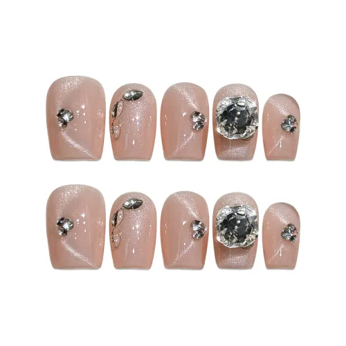 Yun Yue Joe Ручной работы Сверкающий горный хрусталь Роскошь False Nail Короткий LADDER 15 мм