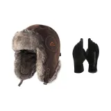 Коричневые шапки и кепки + черные перчатки