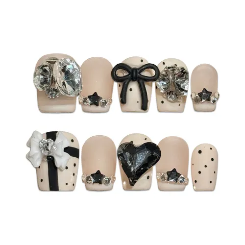 Yun Yue Joe Французский Сверкающий страз Бант False Nail Короткий LADDER 15mm