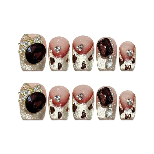 Yun Yue Joe Искрящийся Кошка's Eye Металл Бант Леопардовый принт Осветляющий False Nail Короткий LADDER 15mm