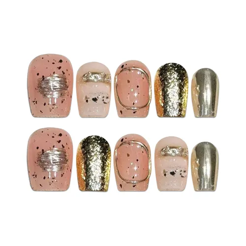 Yun Yue Joe Позолоченный 3D-эффект Осветляющий Magic Mirror Пудра Handcrafted False Nail Короткий LADDER 15 мм