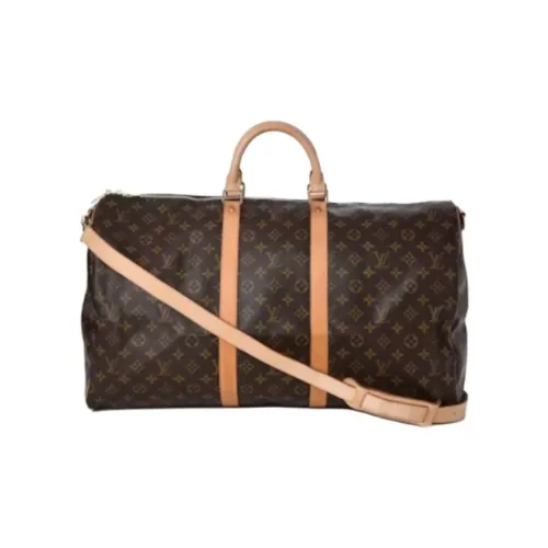 LOUIS VUITTON Keepall Холст с принтом Сумка Унисекс Коричневый