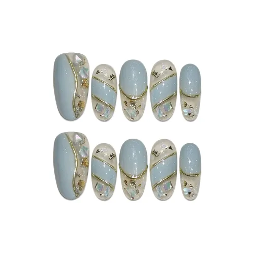 Yun Yue Joe PURE Модный Синий Металл Сверкающий страз Осветляющий False Nail Овал Короткий LADDER 20mm