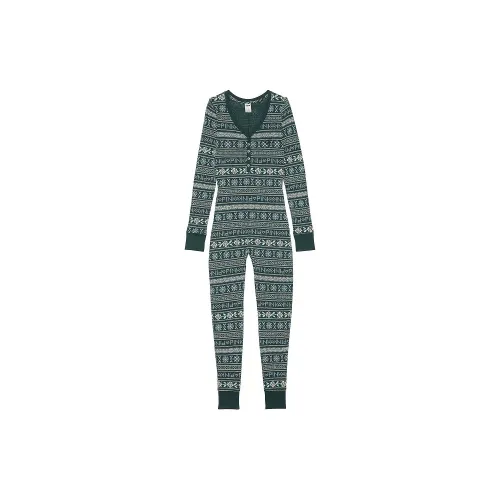Victoria's Secret Розовый Термический Длинный Onesie Deep Forest Fair Isle Дом Onesie Женские Темные джунгли Fair Isle