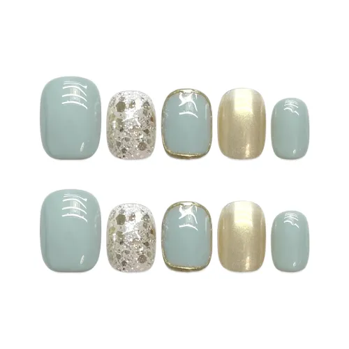 Yun Yue Joe Осветляющий Короткий Лак для ногтей Magic Mirror Пудра Блестящий Розовый Золотая Окантовка Туманно-Синий False Nail Короткий LADDER 15мм