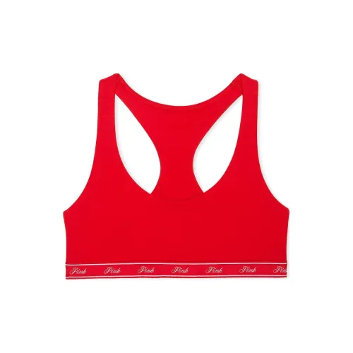 Victoria's Secret Розовый Bralettes Топы Логотип Хлопок Racerback Bralette BV Бюстгальтер Женский Яркий Вермильон