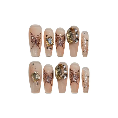 Yun Yue Joe Мягкий Сверкающий Горный хрусталь Осветляющий Элегантность Ручная работа Искусственный ногтевой средний LADDER 25 мм