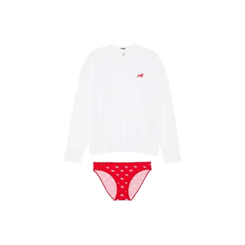 Victoria's Secret Набор Optic Белый Dogs/Белый+Красный Женские Пижамные комплекты