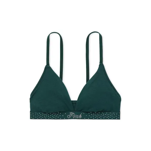 Victoria's Secret Розовый Bralettes Tops Логотип Хлопок Треугольник Bralette FG Бюстгальтер Женские Лесной зеленый