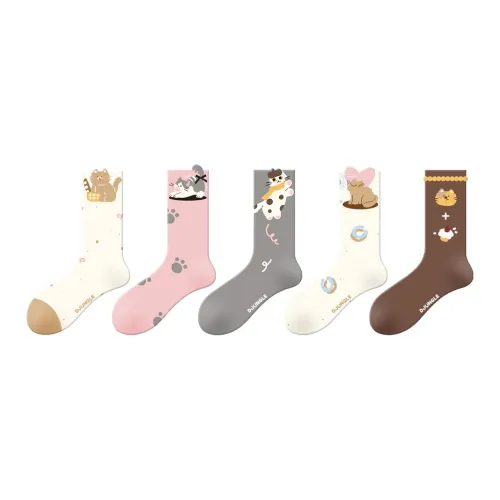 DJUNGLE Носки Crew Женские упаковка из 5 пар для дома с котенком