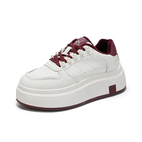 La Chapelle визуально увеличивает рост Флис с подкладкой Белые Низкие Кроссовки Скейтборд Женские Анкора Красный