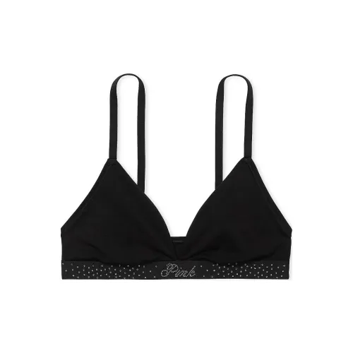 Victoria's Secret Розовые Брейлеты и Бюстгальтеры Логотип Хлопок Треугольник Брейлет PB Бюстгальтер Женский Чисто Черный