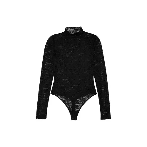 Victoria's Secret Розовый Wink Кружево Длинный рукав Комбинезон Чисто черный Дом Onesies Женские Черный