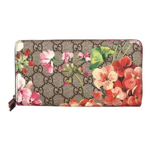 GUCCI GG Blooms Холст Длинный Кошелек на молнии Женский Эбеновое дерево Розовый