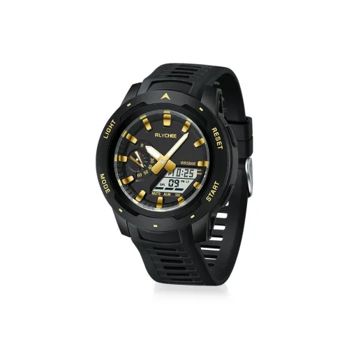 Rlychee Светящийся в темноте Водонепроницаемый Электронный + Кварцевый механизм TPU Ремешок Часы Мужские Черный циферблат