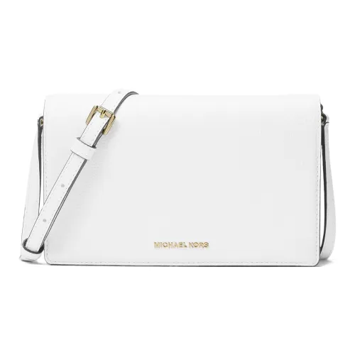 MICHAEL KORS Jet Set Litchi Grain Leather Crossbody Bag Medium Women's Optical White